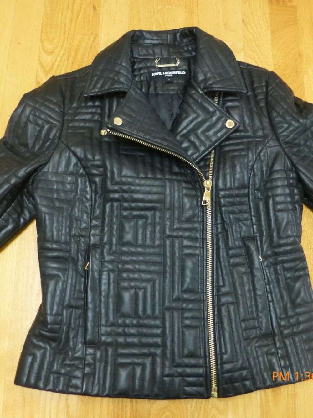 Karl Lagerfeld Paris Quilted Leather Motorcycle Biker Jacket size M Zippers